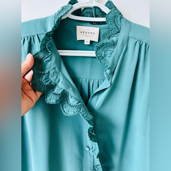SEZANE Chloe Sage Silk Blouse Size 36(US4) - Picture 12 of 16